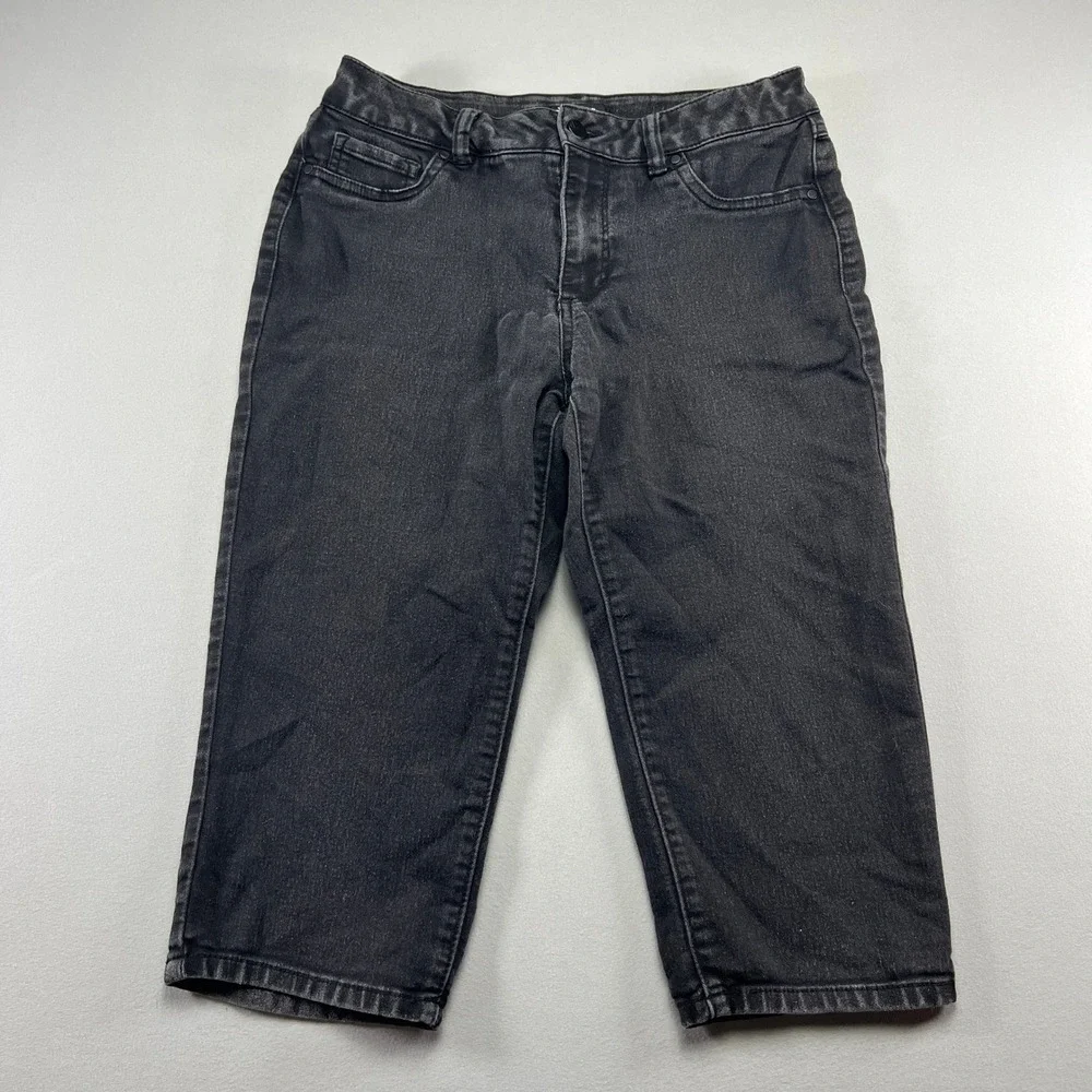 D.jeans Capri Womens 6 Black Denim Stretch Mid Rise 5 Pockets Charcoal Wash
